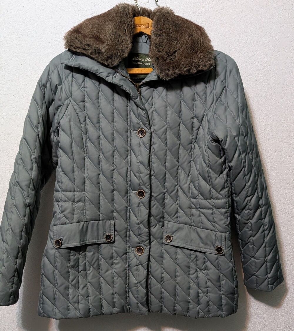 Eddie Bauer Goose Down Jacket Womens Small Puffer Quilted Button Für Collar (A3 - Picture 2 of 4